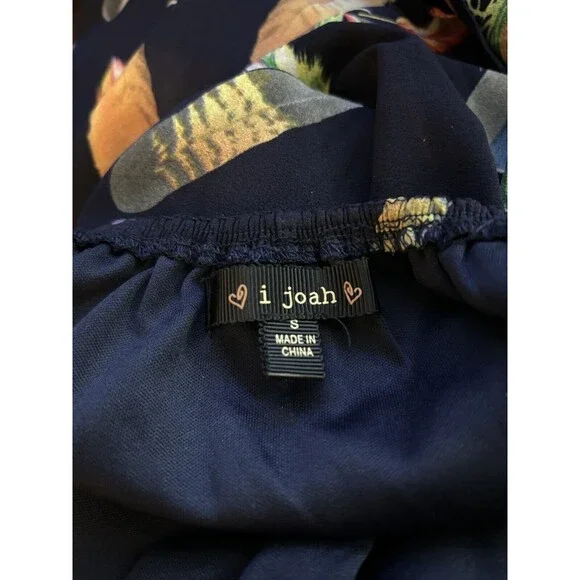 I Joah (S) Blue Colorful Feather Print Lined Adjustable Spaghetti Strap Dress - Picture 3 of 12